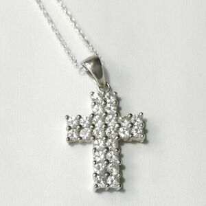 NEW Sterling silver cz cross pendant necklace